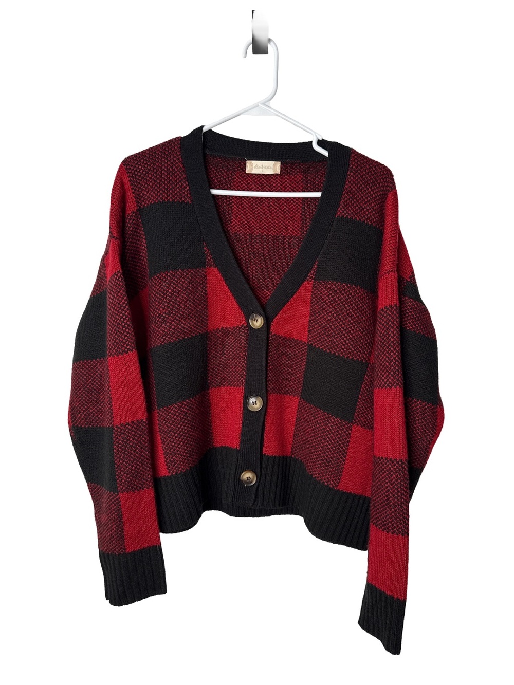 ALTAR’D STATE Women’s Red Black Buffalo Plaid Cabincore Cardigan Large Cozy